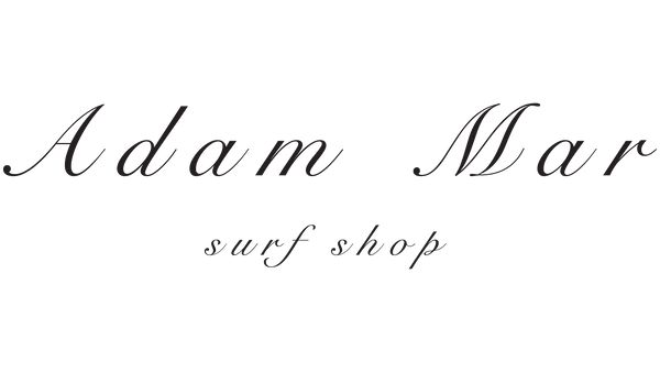 Black cursive text reading 'Adam Mar surf shop' on a plain white background.